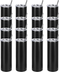16 Pack 20 Oz Straight Skinny Tumblers,Individually Gift Boxed Stainless Steel Slim Skinny Tumbler Set Bulk, 20 Oz Insulated Slim Thin Travel Tumbler Cup for Diy, Black by Wzaytia