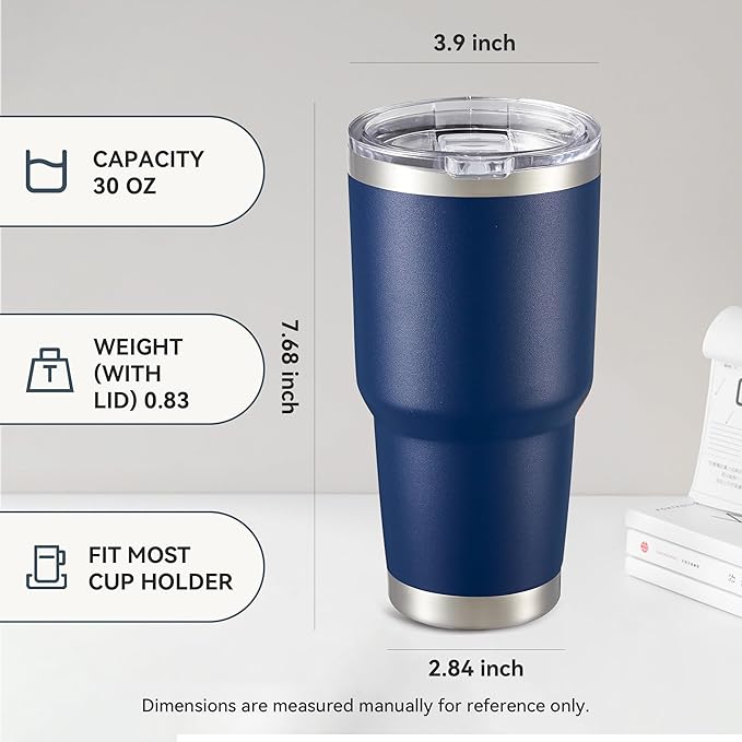 30 oz Tumbler with Lid Stainless Steel Tumblers Vacuum Insulated Cup Reusable Powder Coated Travel Mug Double Wall Leak Proof Portable Cups Keep Cold Drinks for 12 Hours, Navy, 1 Pack - Image 4