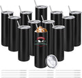YOUKE OLA 12 Pack Stainless Steel Skinny Tumblers Bulk Straight Double Wall Insulated Tumbler with Lid and Straw for, DIY, Black, 20oz by YOUKEOLA
