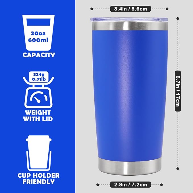 20oz Tumbler Bulk Stainless Steel Tumbler Cup with Lid Vacuum Insulated Double Wall Travel Mug, Durable Powder Coated Travel Coffee Tumbler Mug for Hot & Cold Drinks, Dark Blue,8 Pack - Image 4