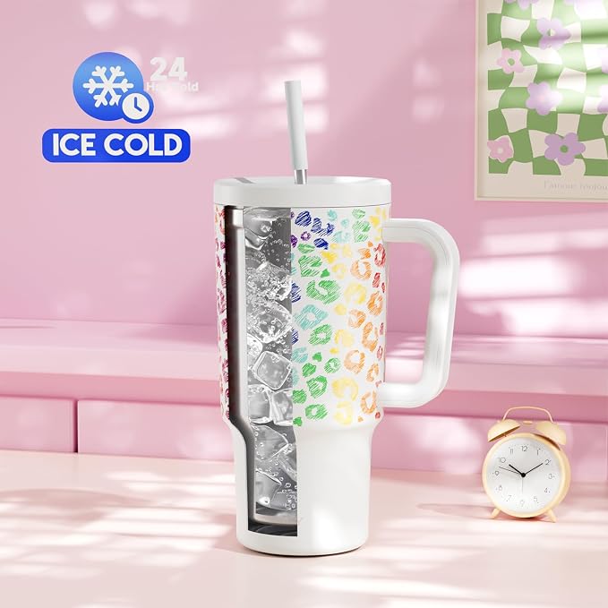 Meoky 30 oz Tumbler with Handle, Tumbler with Lid and Straw, Insulated Stainless Steel Travel Mug, 100% Leak-proof, Cupholder Friendly, Keeps Cold for 24 Hours or Hot for 8 Hours (Kiss) - Image 2