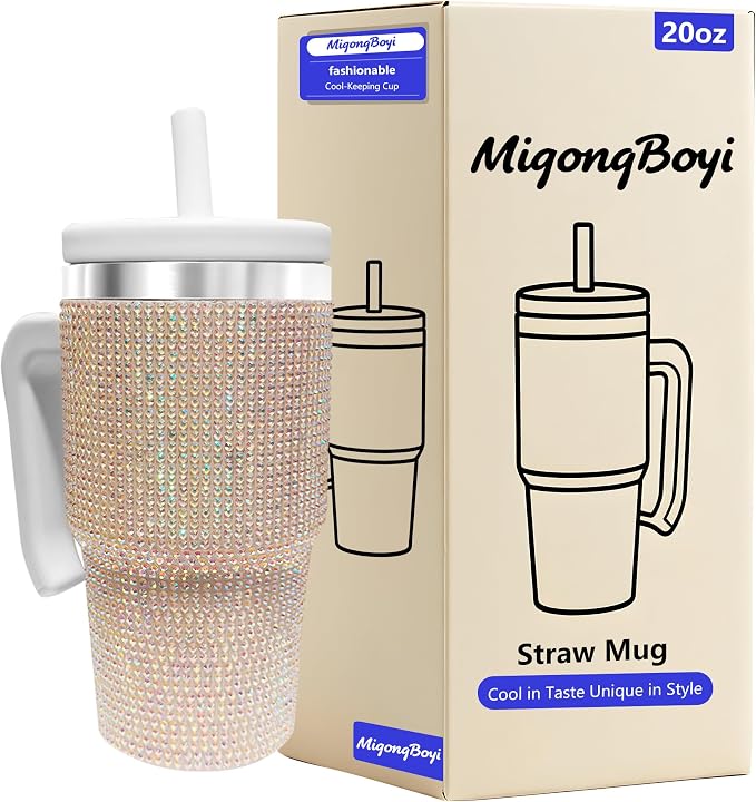 2PCS 20-OZ Insulated Water Bottle,Insulated Stainless Steel Tumbler,Reusable Cold Drink Thermos,BPA-Free, Double-Wall Stainless Steel Water Bottle (White-Diamonds, 20, Fluid Ounces) by Unknown