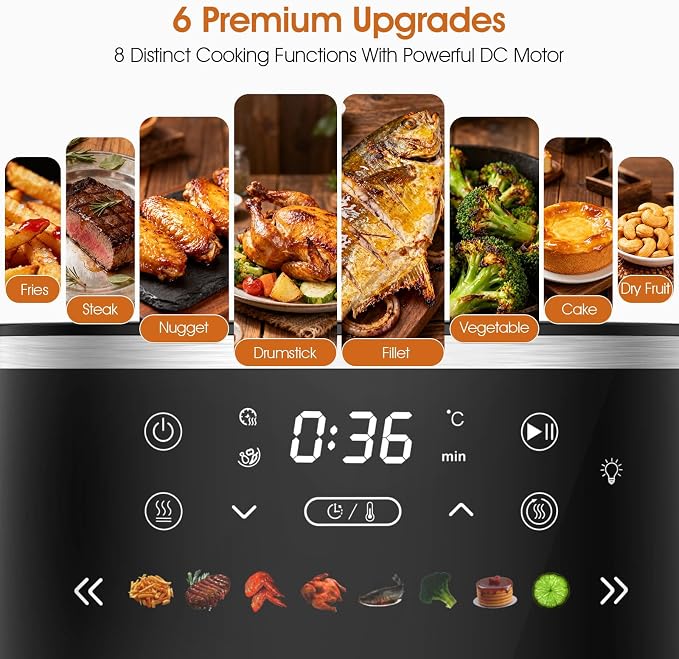 Digital Air Fryer with Window, 6 Qt, 1550W, 8 Presets, Timer and Temperature Control - Image 4