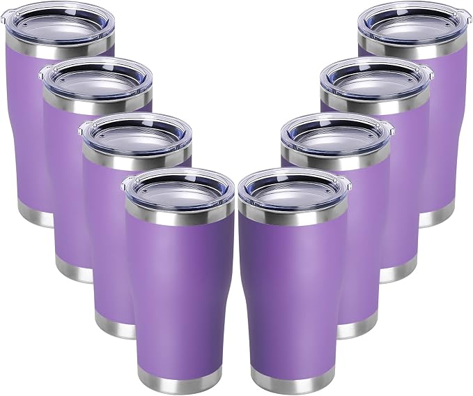 DOMICARE 20oz Tumbler with Lid Stainless Steel Tumblers Bulk, Double Wall Vacuum Insulated Coffee Travel Mug Powder Coated Tumbler, 8 Count (Pack of 1) Purple by VisittheDOMICARE