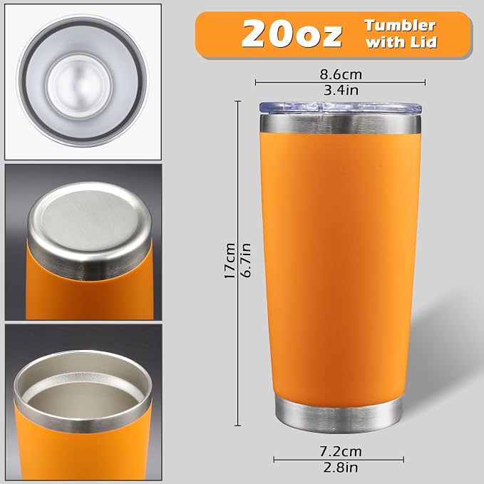 AIANJI 20oz Tumbler Bulk Stainless Steel Tumblers with Lid Vacuum Insulated Double Wall Travel Coffee Mug Powder Coated Tumbler Cup for Hot and Cold Drinks(Orange, 1 pack) - Image 5