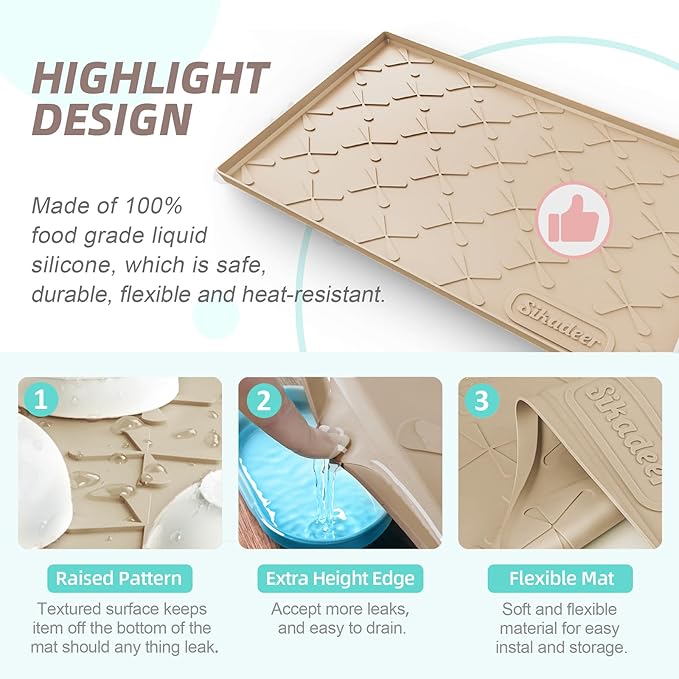 SIKADEER 25" x 19" Under Sink Mat Waterproof, Silicone Mat Kitchen Drawer Shelf - Image 4