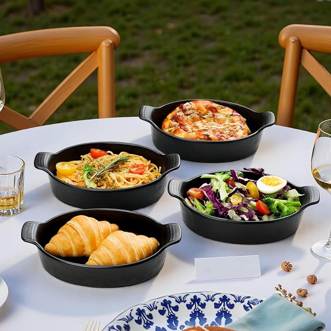 Oval Au Gratin Baking Dishes Set of 4 9" x 5" 19 oz matte black Ceramic Oven - Image 4