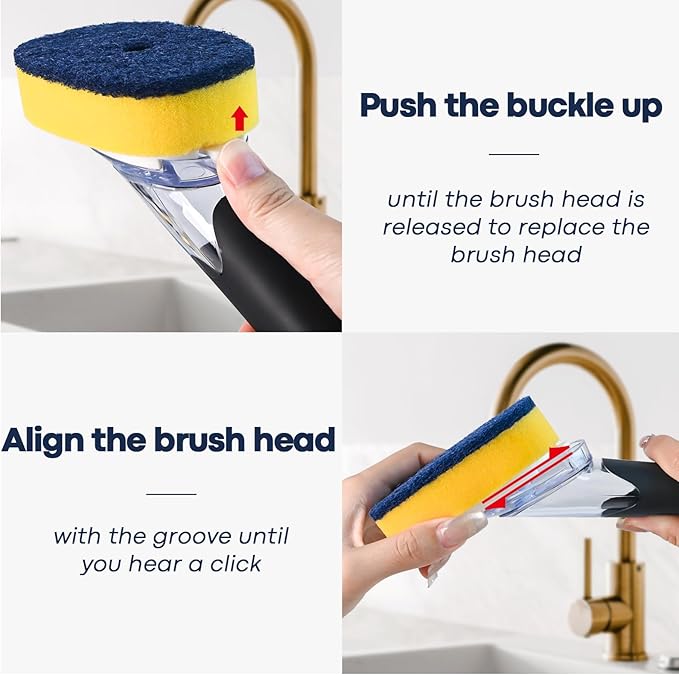 Dish Brush with Soap Dispenser Storage Set with 2 PCS Sponge Refills & Holder - Image 4