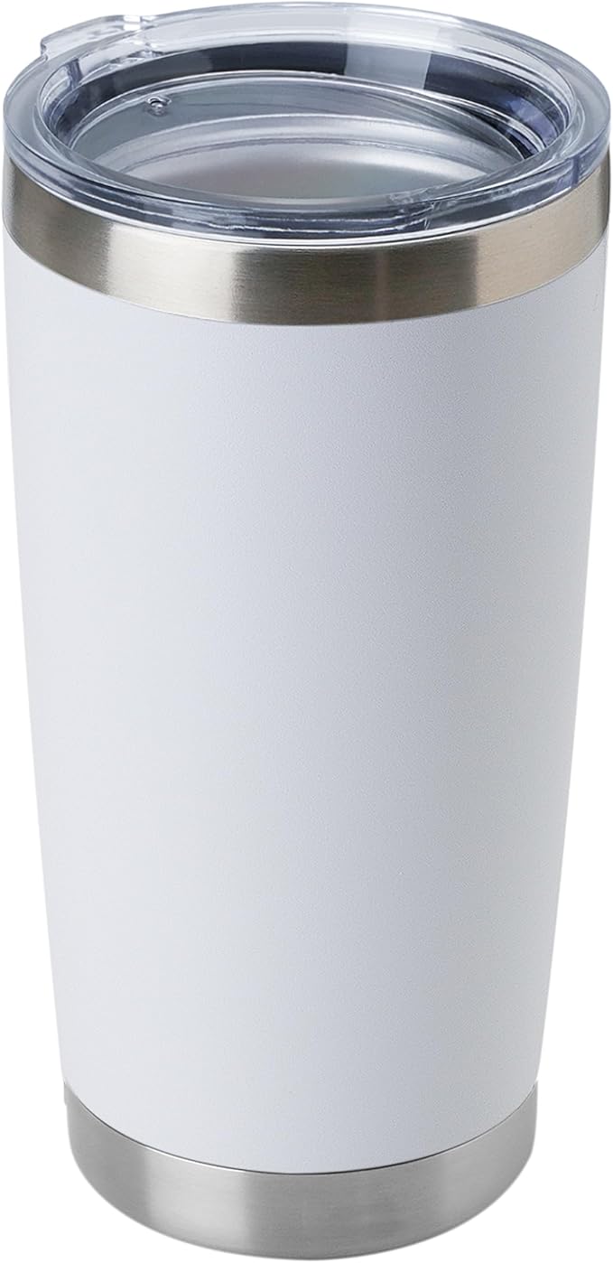 DOMICARE 20oz Stainless Steel Tumbler Bulk with Lid, Double Wall Vacuum Insulated Travel Mug, Powder Coated Coffee Cup, Powder White, 1 Pack by VisittheDOMICARE