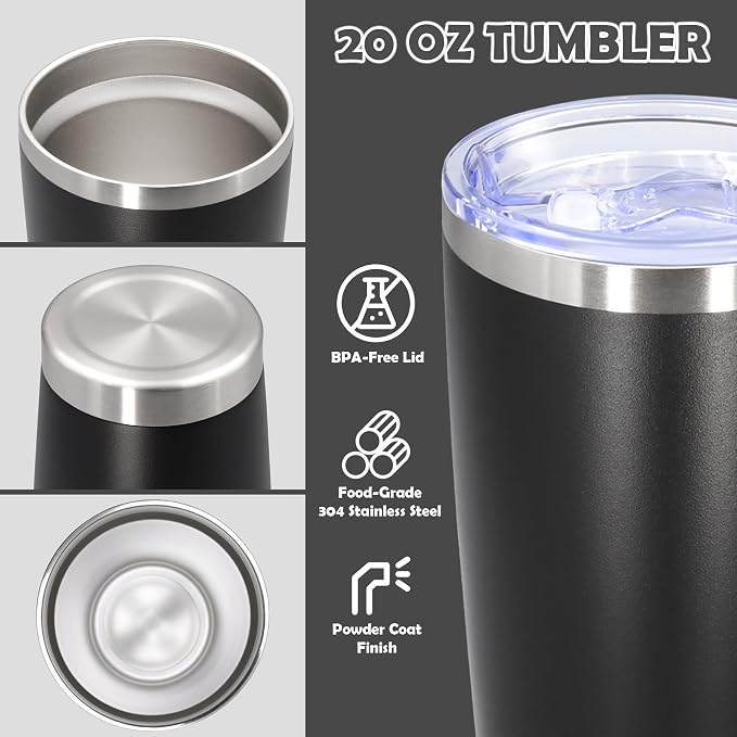 20oz Tumbler Stainless Steel Tumbler Cup with Lid Vacuum Insulated Double Wall Travel Mug, Durable Powder Coated Travel Coffee Tumbler Mug for Hot & Cold Drinks, Black,4 Pack - Image 3