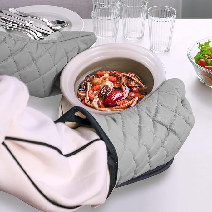 ARCLIBER Oven Mitts 2 Pairs of Quilted Terry Cloth Cotton Lining, Extra Long - Image 5