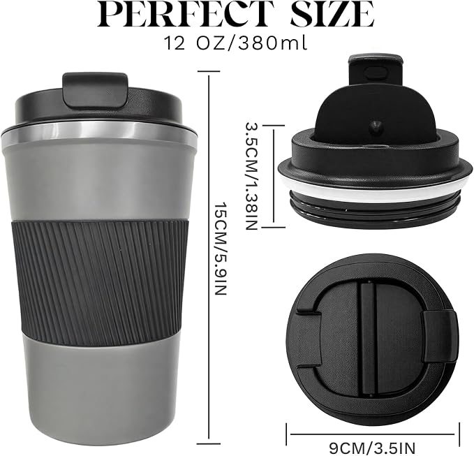 YINBAOGE Insulated Travel Coffee Mug, Spill & Leak Proof, Portable To Go Camping Stainless Steel Coffee Tumbler, Reusable Thermal Coffee Cup with Lid for Hot & Cold Drinks (Grey, 17 OZ) - Image 3