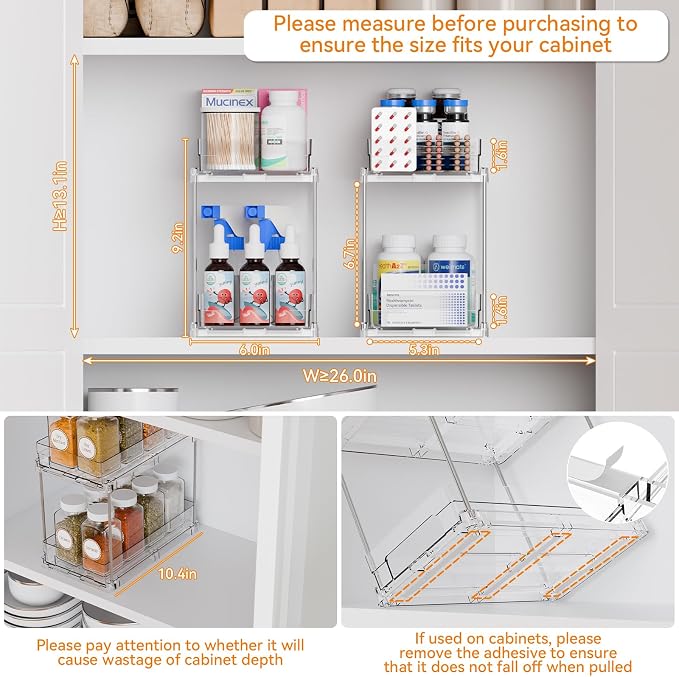 Yieach 2 Pack 2 Tier Vertical Spice Rack Pull Out, 10.4'' Deep Narrow Slide Out - Image 3