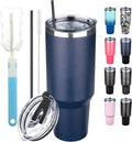 40 oz Tumbler with Lids and Straws, Stainless Steel Insulated Coffee Tumbler, Double Wall Vacuum Insulated Travel Mug Cup, Leakproof Thermal Coffee Cup for Hot and Cold Drinks (Navy Blue) by GUDEMAO