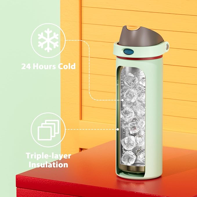 24 oz Insulated Water Bottle with Straw: Meoky Stainless Steel Metal Water Bottle with 2-in-1 Lid - Leak Proof, Cold for 24 Hours, Protective Silicone Base, BPA-Free for Sports Travel Car, Boneyard - Image 4