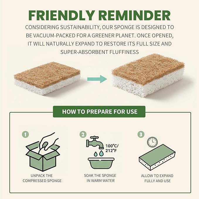 Metflavor 48 Pack Natural Kitchen Sponges, Biodegradable Non-Scratch Cellulose - Image 7
