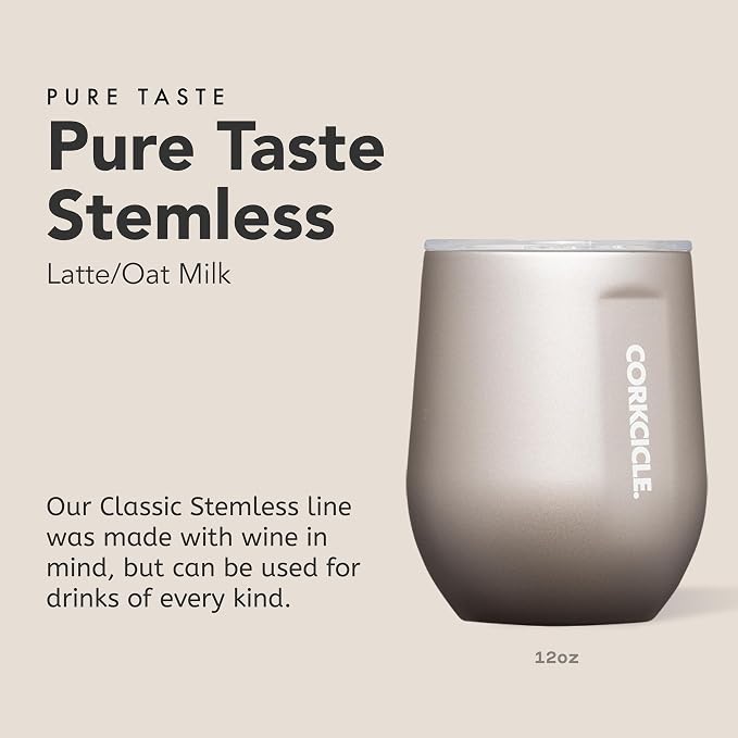 Corkcicle Pure Taste Stemless Insulated Wine Glass Tumbler - Keeps Beverages Cold 6 Hours & Hot 3 Hours - Stainless Steel - Easy-Grip - Summer Drinkware Gift - 12 oz - Latte/Oat Milk - Image 2