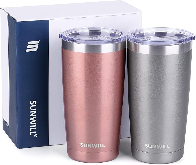 SUNWILL Travel Coffee Mug Set of 2, 20 oz Tumbler with Lid, Insulated Stainless Steel Cup for Water, Tea, Ice, Rose Gold & Cool Grey - Image 5