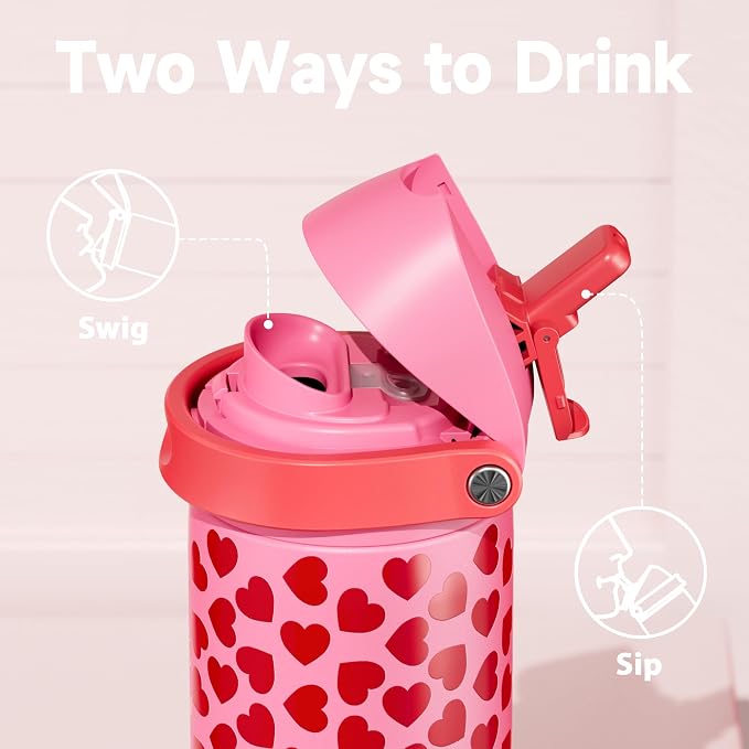 24 oz Valentine's Day Water Bottle: Meoky Stainless Steel Heart Water Bottle with 2-in-1 Straw and Spout Lid - Leak Proof, Fits in Car Cup Holder, Valentines Day for Her Women Wife Girls, Lovie - Image 2