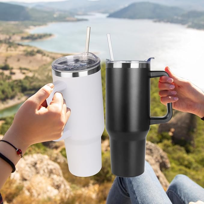 SYACOT 40 oz Tumbler with Handle and Straw Stainless Steel Insulated Tumbler Leak Proof Lid and Straw Lid Reusable Travel Mug Coffee Mug Cup Dishwasher Safe Keep Drinks Cold and Hot (Magic Black) - Image 6