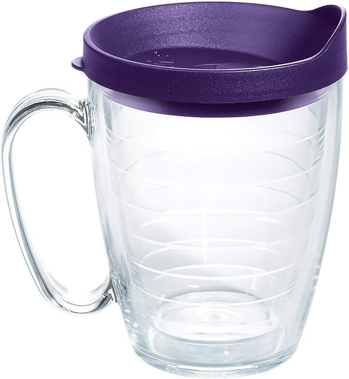 Tervis Clear & Colorful Lidded Made in USA Double Walled Insulated Tumbler Travel Cup Keeps Drinks Cold & Hot, 16oz Mug, Royal Purple Lid by TervisTumblerCompany