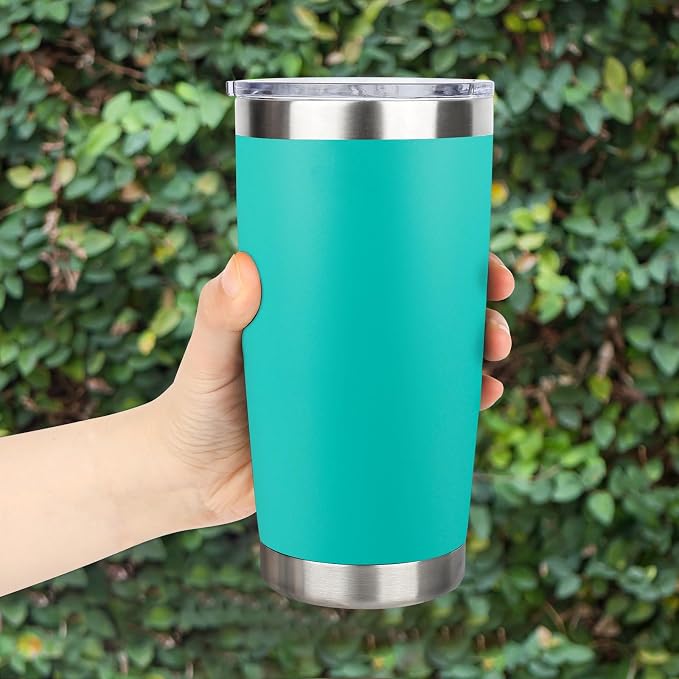 20oz Stainless Steel Tumbler Bulk with Lid, Travel Mug - Double Wall Vacuum Powder Coated Cup - Light Green, 6 Pack - Image 6