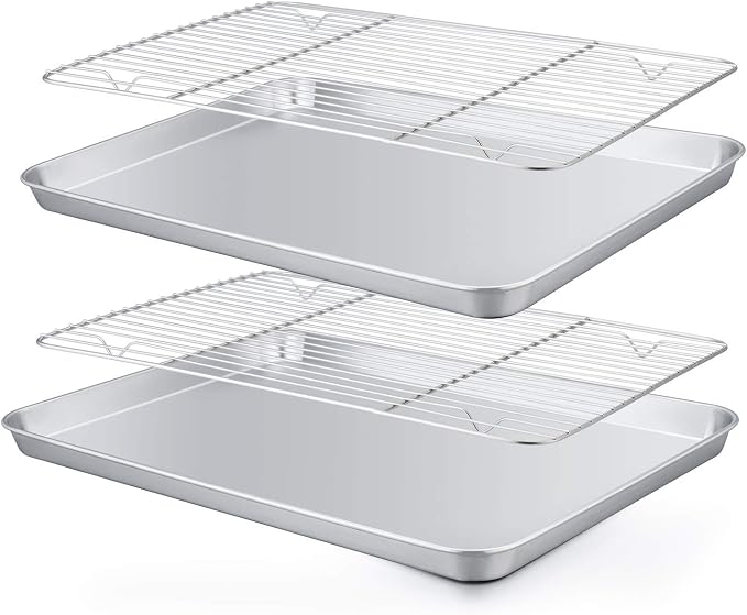 TeamFar Baking Pan with Rack Set of 4, 12.5’’ x 9.5’’ Stainless Steel Toaster by TeamFar