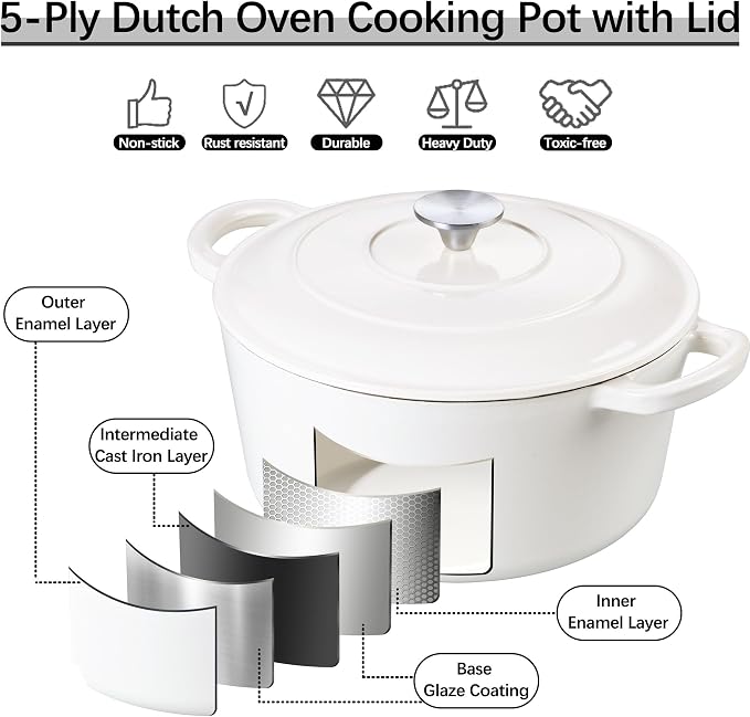E-far 7QT Enameled Dutch Oven, Cast Iron Dutch Oven Pot - Image 4