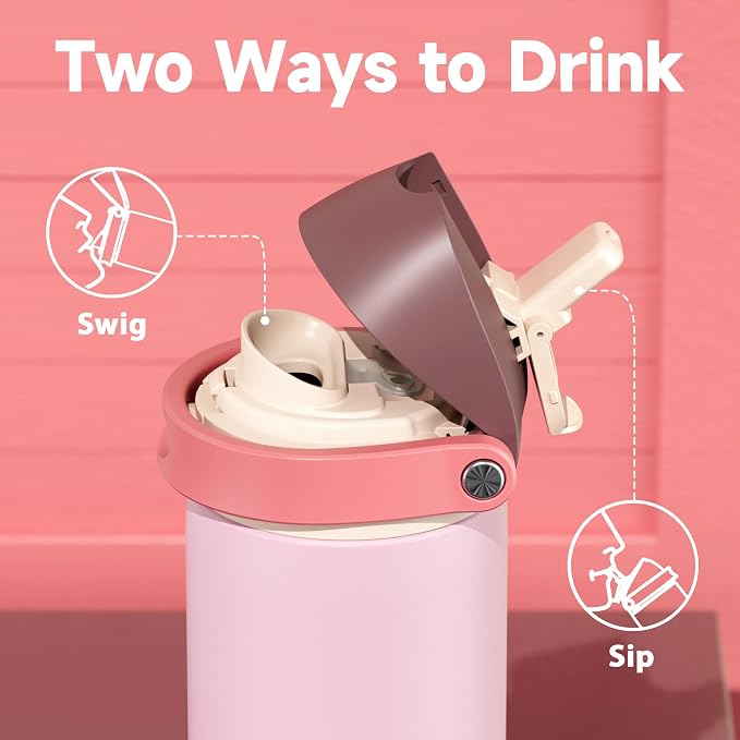 24 oz Insulated Water Bottle for Sports: Meoky Stainless Steel Water Bottle with Straw and Spout Lid - Leak Proof, Cold for 24 Hours, Fits in Car Cup Holder, BPA-Free for Women Travel, Angel Food Cake - Image 3