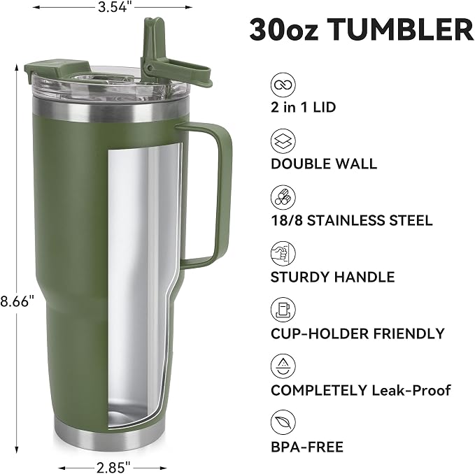 HASLE OUTFITTERS 30oz Tumbler Bulk with Handle, Insulated Travel Coffee Mug Set with Handle Leak-Proof Double Wall Stainless Steel Vacuum Tumblers Pack Metal Cup for Hot and Cold Drink - Image 3