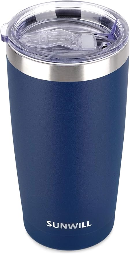 SUNWILL Travel Coffee Tumbler 20 oz, Insulated Mug with Lid, Stainless Steel Cup for Outdoor, Powder Coated Navy by SUNWILL
