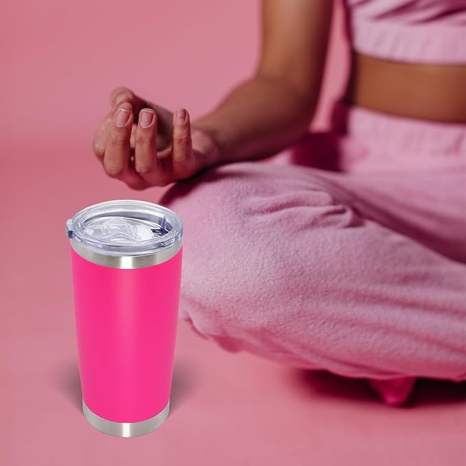 AIANJI 20oz Tumbler Bulk Stainless Steel Tumblers with Lid Vacuum Insulated Double Wall Travel Coffee Mug Powder Coated Tumbler Cup for Hot and Cold Drinks(Hot Pink, 1 pack) - Image 2