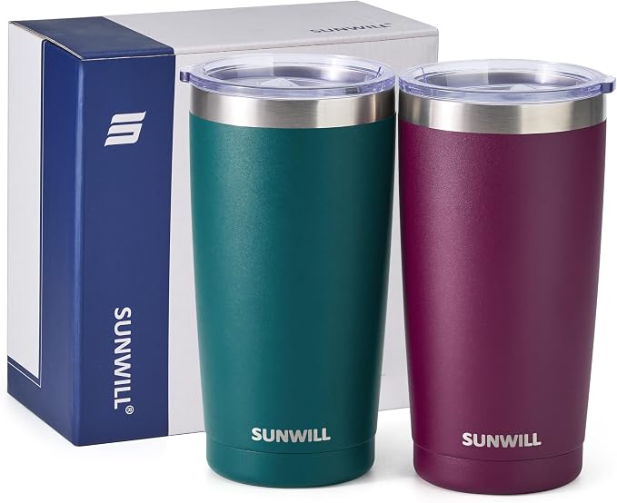 SUNWILL Travel Coffee Mug with Lid, 20 oz Tumbler Set of 2, Insulated Stainless Steel Cup for Drinks， Water, Tea, Powder Coated Forest Green & Plum - Image 5