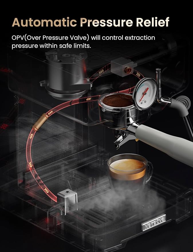Neretva Stainless Steel Espresso Machine with Visible Pressure Guage-White - Image 5