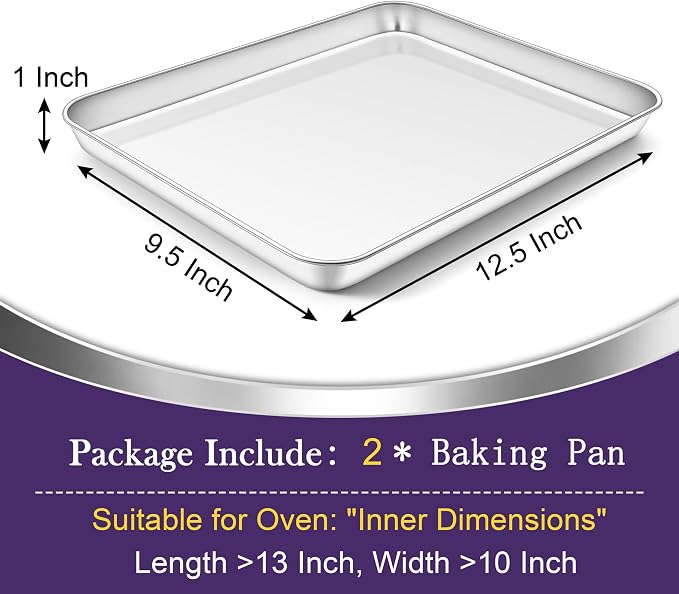 TeamFar Toaster Oven Pan Set of 2, Stainless Steel Toaster Oven Baking Tray - Image 2