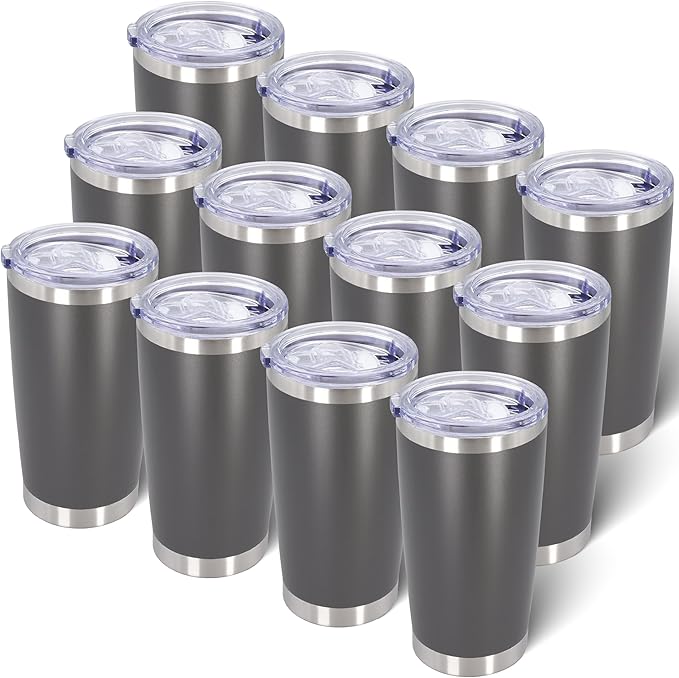 AIANJI 20oz Tumbler Bulk Stainless Steel Tumblers with Lid Vacuum Insulated Double Wall Travel Coffee Mug Powder Coated Tumbler Cup for Hot and Cold Drinks(Grey, 12 pack) by AIANJI