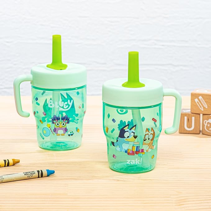 Zak Designs Bluey Capri Toddler Tumbler For Travel or At Home, 10oz 2-Pack Durable Plastic Sippy Cups With Handle and Leak-Proof Design are Perfect For Kids (Bluey and Bingo) - Image 3