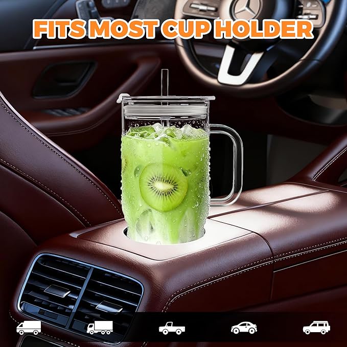 Birity 40OZ Borosilicate Glass Tumbler with Handle,Glass Cup with Lid and Straw-Reusable Iced Coffee Cup with Lid for Boba, Smoothies,Beer,Juice|Suitable for Gifts,Travel,Outdoor,Partys&Home - Image 2