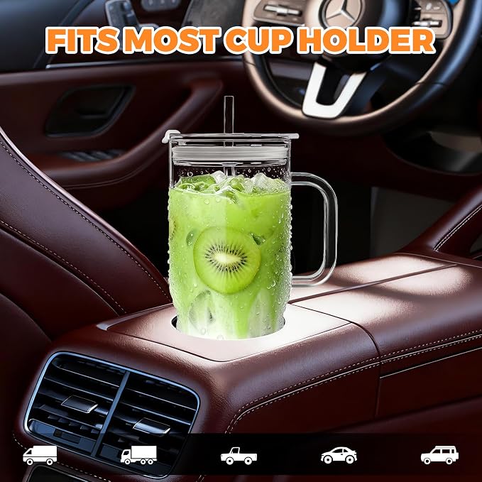 2Pack 40OZ Glass Tumbler with Handle,Glass Cup with Lid and Straw,Reusable Glass Iced Coffee Cup for Beer, Smoothies, Juice,Hot/Cold Drinks-Suitable for Birthday,Wedding,Christmas Gifts - Image 7