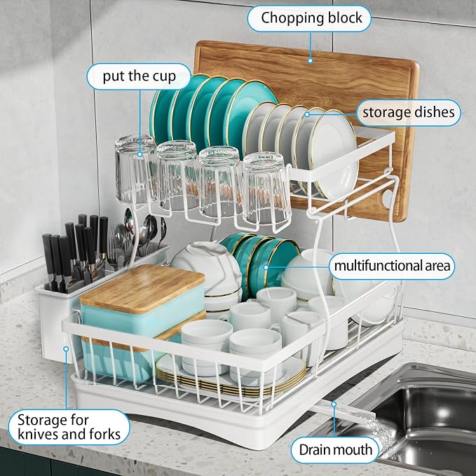 7 code Large Dish Drying Rack, 2-Tier Dish Racks - Image 6