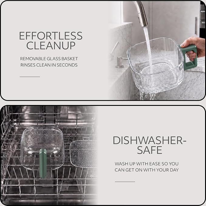 WILLOW Eco Series 6 in 1 Air Fryer with Glass Basket, 5 Quart Non Toxic Air Fryer w Digital Display, 430°F Max Temp, Preheat & Keep Warm Function, Compact + Dishwasher Safe Glass Airfryer - GREEN - Image 5