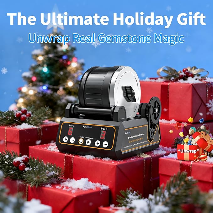 KomeStone Rock Tumbler Kit, K1 Professional Large 2.5LB Capacity Edition - Memory Function, Digital Timer & Variable Speeds: Includes All Accessories, Rock Polisher Gift for Adults & Kids - Image 7