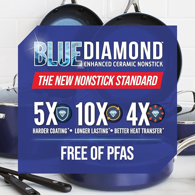 Blue Diamond 10 Piece Nonstick Cookware Set, Diamond Ceramic Pots & Pans - Image 10