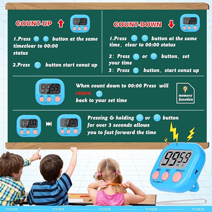 Mwellewm Digital Kitchen Timer 12 Packs Magnetic Classroom Stopwatch Timer 6 - Image 6