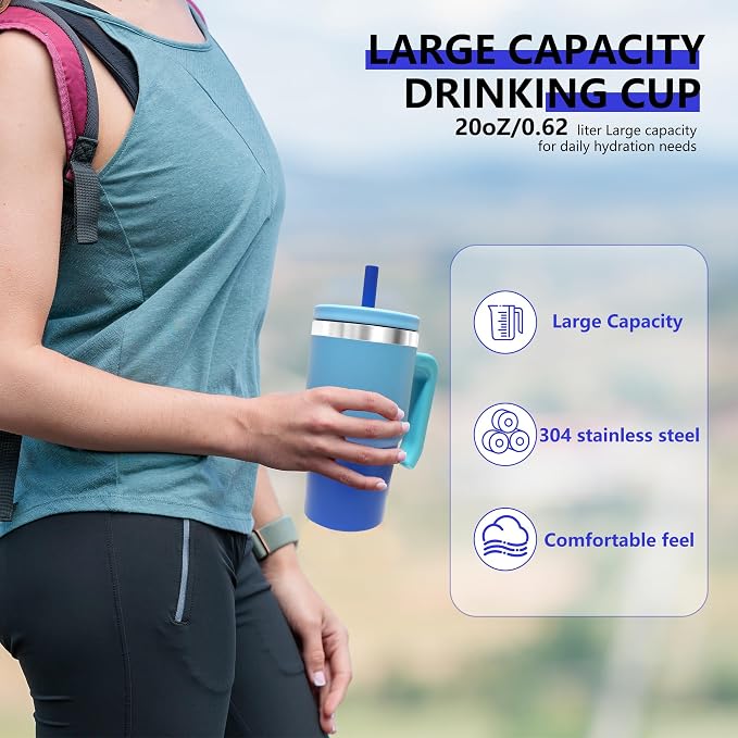 2PCS 20-OZ Insulated Water Bottle,Insulated Stainless Steel Tumbler,Reusable Cold Drink Thermos,BPA-Free, Double-Wall Stainless Steel Water Bottle (Royal Blues, 20, Fluid Ounces) - Image 4