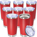 20oz Tumbler Bulk Stainless Steel Tumbler Cup with Lid Vacuum Insulated Double Wall Travel Mug, Durable Powder Coated Travel Coffee Tumbler Mug for Hot & Cold Drinks, Red,8 Pack by AUWBON