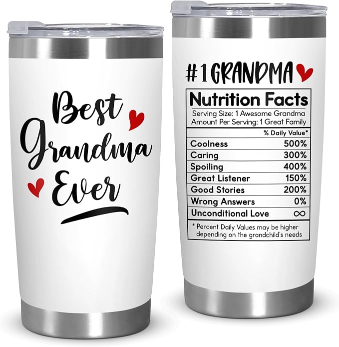 TEEZWONDER Grandma Mothers Day Gift from Granddaughter Grandson - Stainless Steel Insulated Coffee Tumbler with Lid 20 oz - Birthday Gifts for Grandma, Nana Gift Ideas, Gigi Gift for Women by Teezwonder