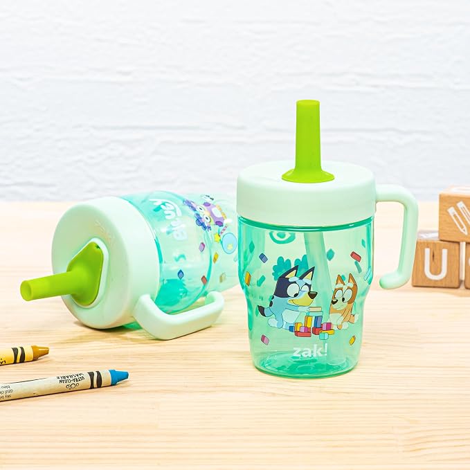 Zak Designs Bluey Capri Toddler Tumbler For Travel or At Home, 10oz 2-Pack Durable Plastic Sippy Cups With Handle and Leak-Proof Design are Perfect For Kids (Bluey and Bingo) - Image 2