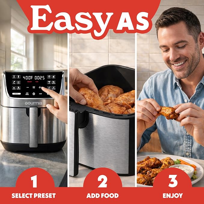 Gourmia Air Fryer - 7 Qt Capacity, LED Display, 12 One-Touch Presets, FryForce 360° Technology, Nonstick Dishwasher-Safe Basket & Crisper Tray, Stainless Steel - Image 10