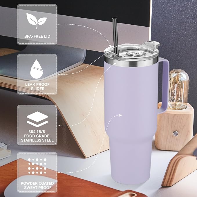 HASLE OUTFITTERS 40 oz Stainless Steel Tumbler with Handle, Vacuum Insulated Tumblers Bulk, Reusable Double Wall Travel Coffee Mug, Durable Powder Coated Water Bottle(Purple, 8) - Image 4